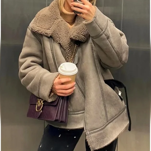 NWT ZARA DOUBLE FACED FAUX SHEARLING FUR JACKET - Picture 13 of 16